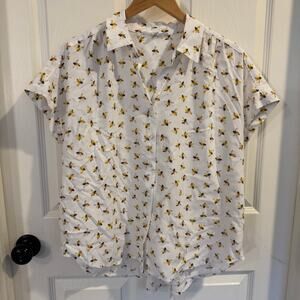 Jane + Delancey Bee Button Up Short Sleeve Shirt Size Medium